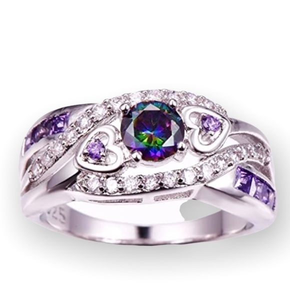 925 Sterling Silver  Amethyst Lilac Ring Vintage Pave Clear Cut - Picture 3 of 8